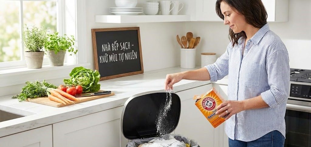 Rắc baking soda vào thùng rác có tác dụng khử mùi hiệu quả 
